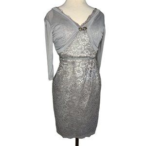 FASHION SECRETS 2 PC Sleeveless Dress & Laced Cardigan Size XS Silver Metalic Se